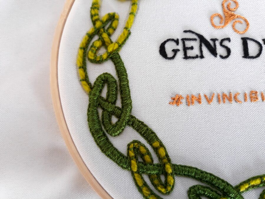 Detail of the 3D Celtic knot padded satin stitch