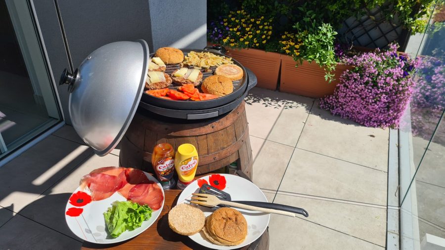 Restored old wine barrel: the barrel in use as a grill stand