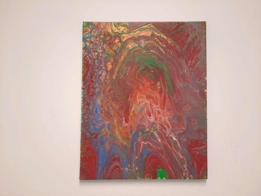 Acrylic pouring: dominant red