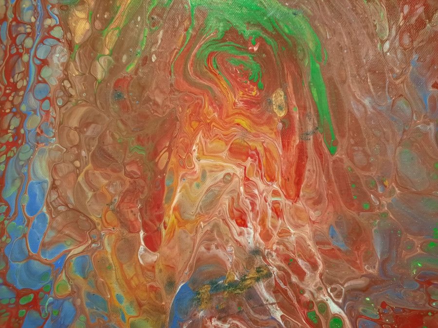 Acrylic pouring: dominant red