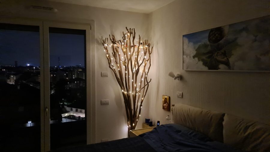 Real tree with epoxy resin stream pedestal