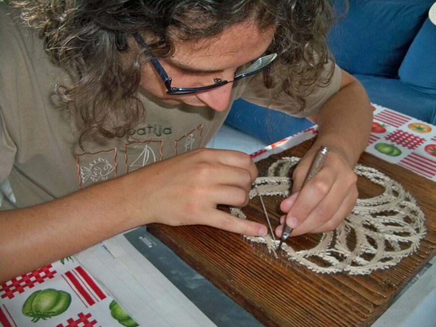 String art weaving with hollow punch