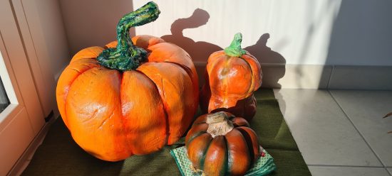 Cement pumpkins as Autumn or Halloween decoration