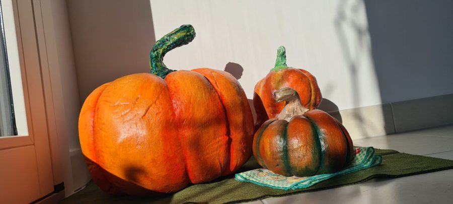 Cement pumpkins as Autumn or Halloween decoration