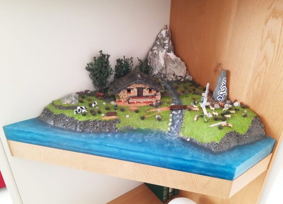 Mountain diorama with real rocks and epoxy resin, dedicated to Celtica Festival