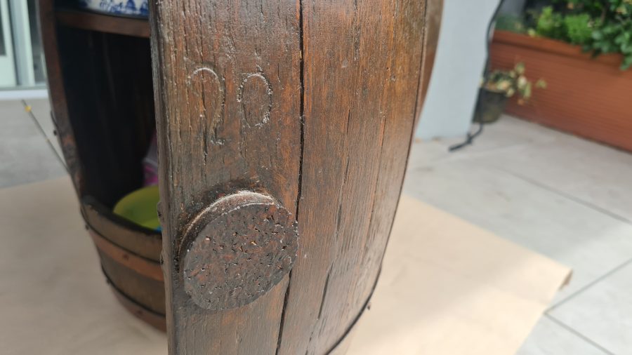 Restored old wine barrel: handle detail