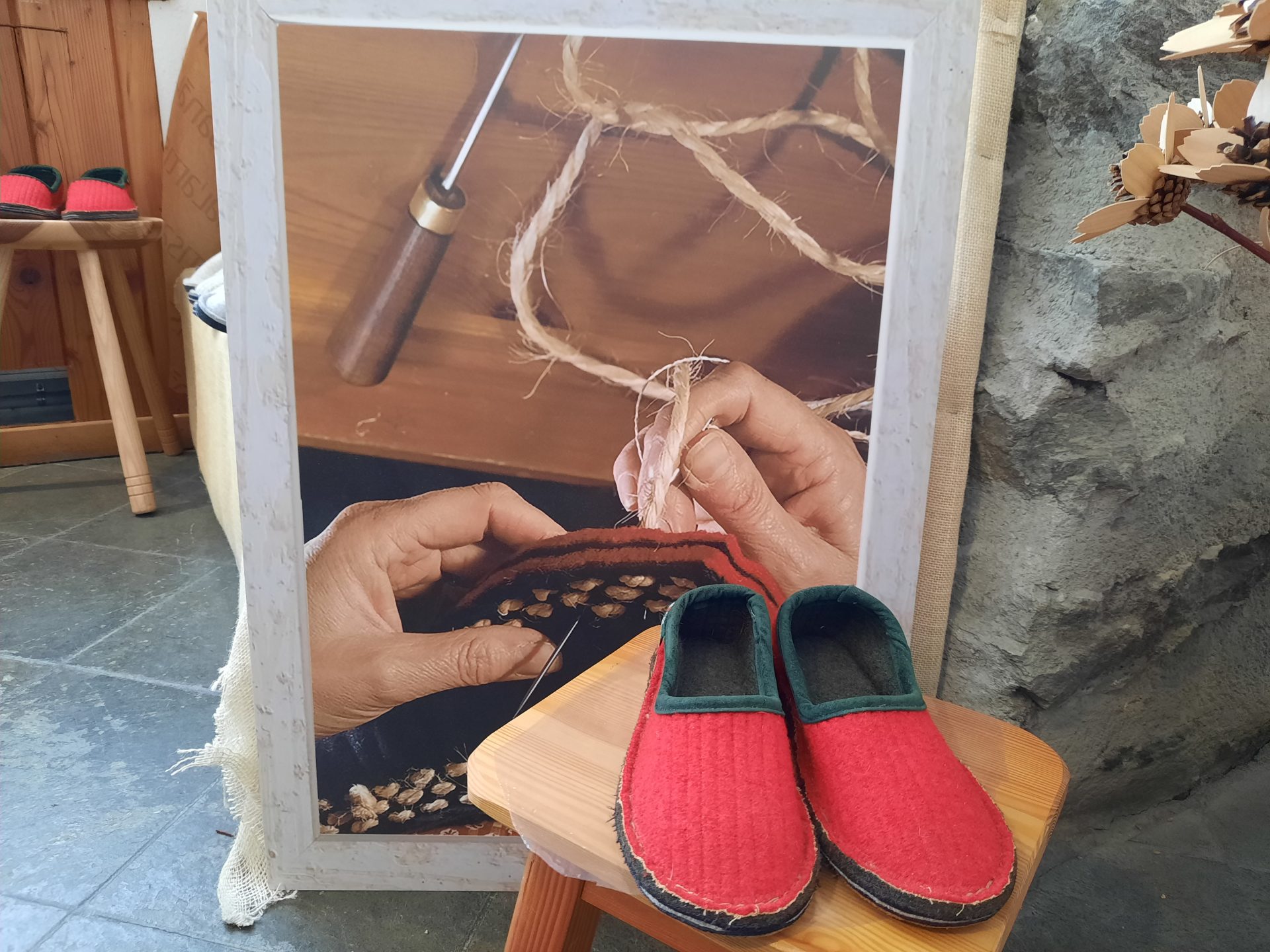 The typical "Sock" shoes in L'Artisana Boutique in Courmayeur, Valle d'Aosta, Italy