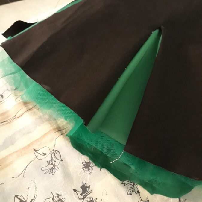 Making my Irish dance Solo dress: adding green triangles to the skirt