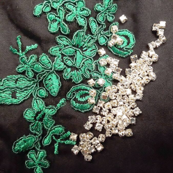 Making my Irish dance Solo dress: sewing crystals