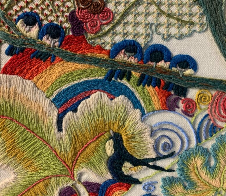 A close-up on the lovely embroideries by Crewel Work Co., by Philippa Turnbull, Appleby-in-Westmorland, Cumbria (UK)