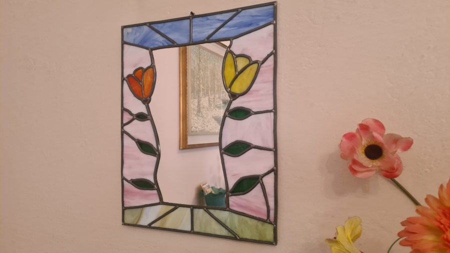Mirror with lead came glasswork frame