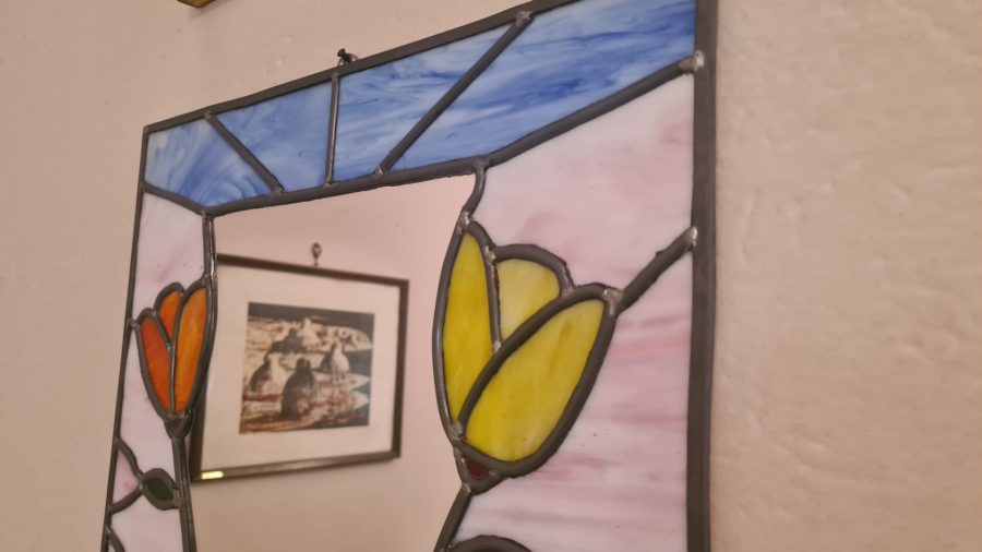 Mirror with lead came glasswork frame