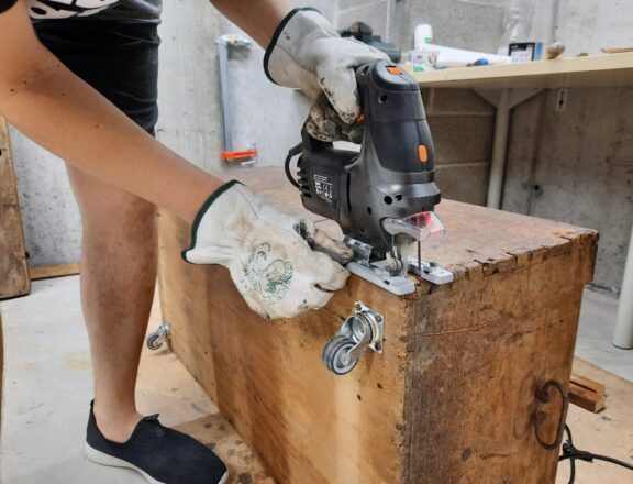 Cutting the steamer trunk front