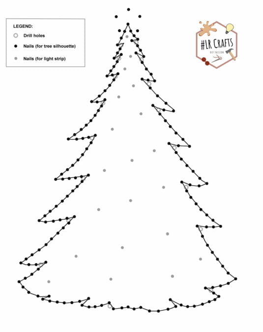 String art pattern: Christmas tree with lights and decorations, by #LRCrafts