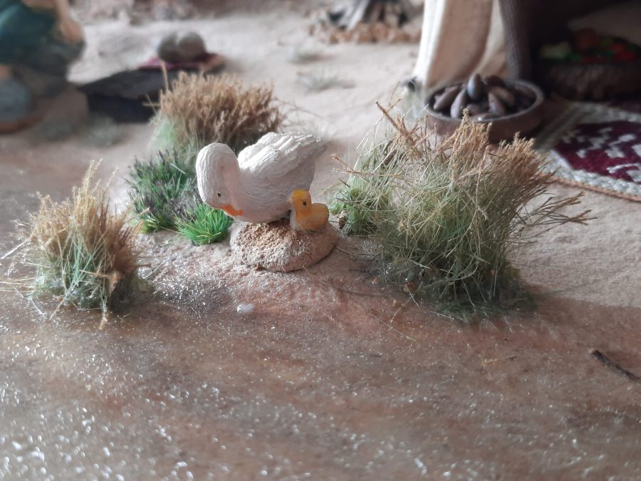 Nativity diorama inside an antique steamer trunk