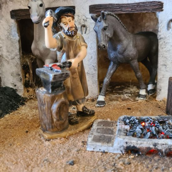 Nativity diorama inside an antique steamer trunk