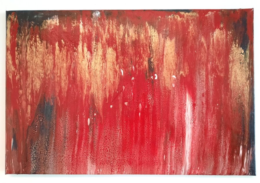 Acrylic pouring: Red and gold fall