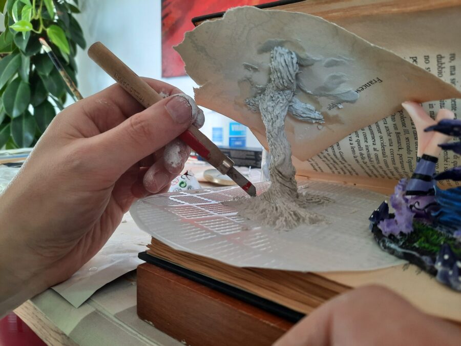 Making a fairy tale book diorama: sculpting the trees out of modeling clay