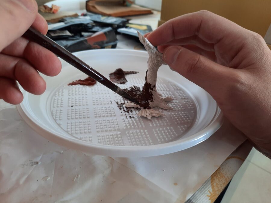 Making a fairy tale book diorama: painting the sculpted trees