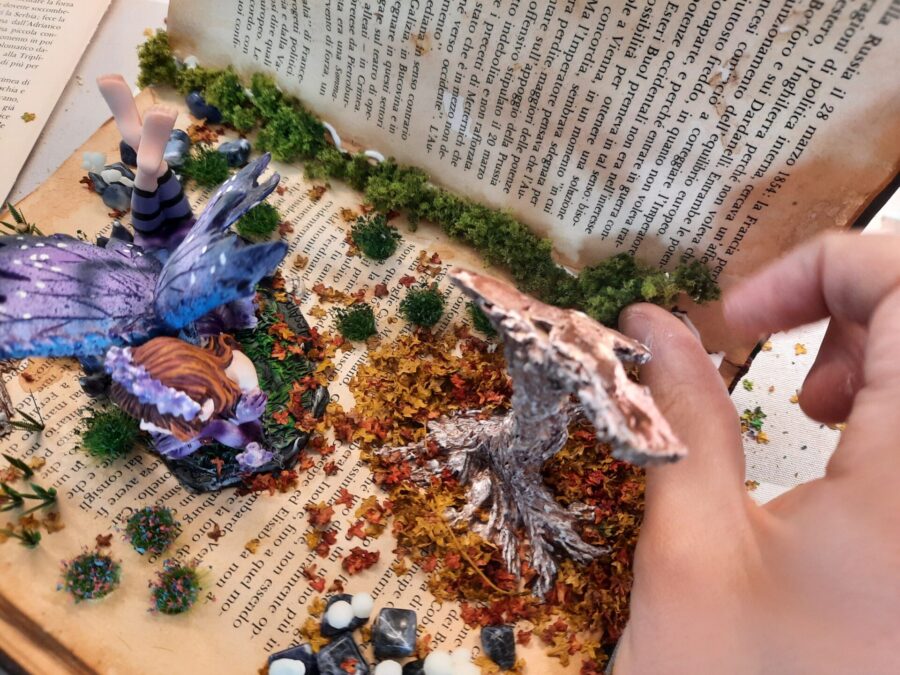 Making a fairy tale book diorama: adding moss
