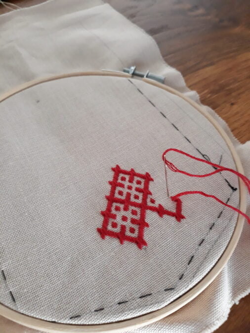 Making a German brick stitch embroidered purse: the embroidery mockup