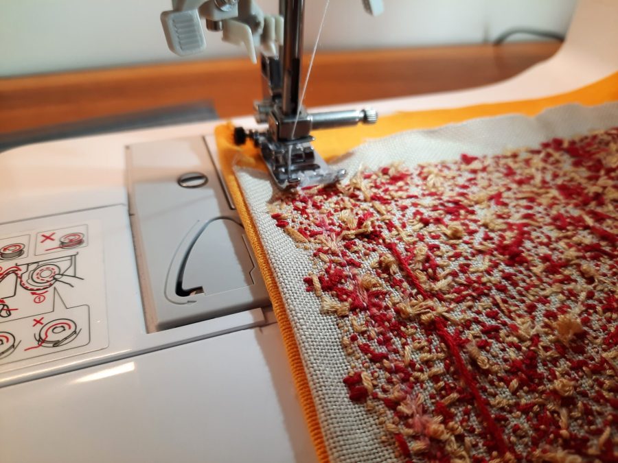 Making a German brick stitch embroidered purse: indulging in machine sewing to construct the purse