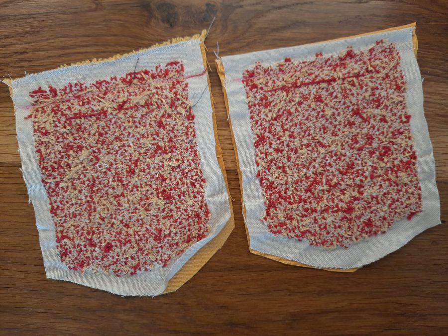 Making a German brick stitch embroidered purse: sewing together the embroidered panels and the lining
