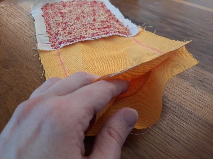 Making a German brick stitch embroidered purse: before reversing