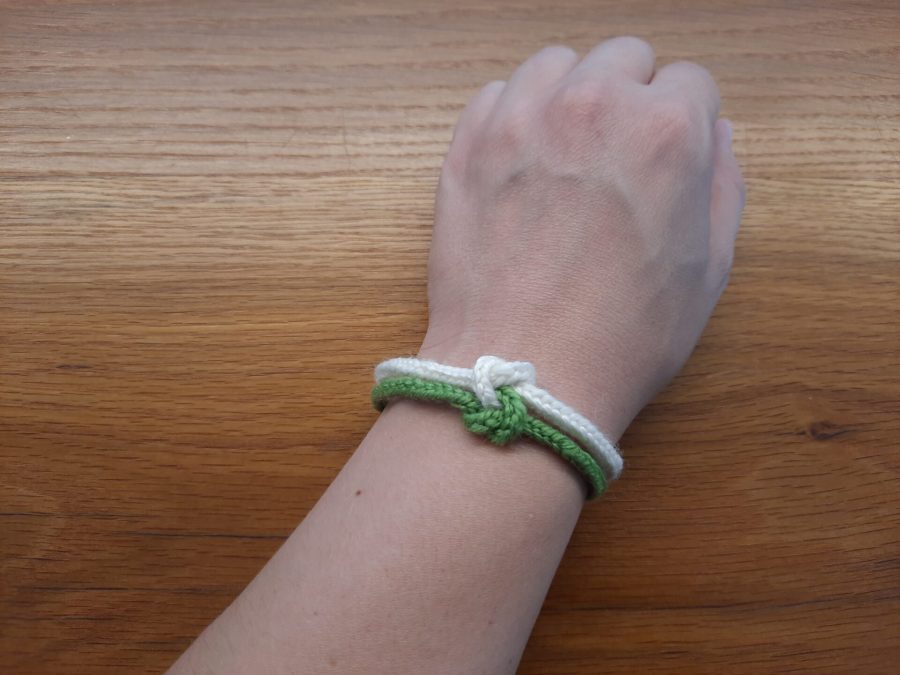 A True Lover's knot bracelet made with the lucet