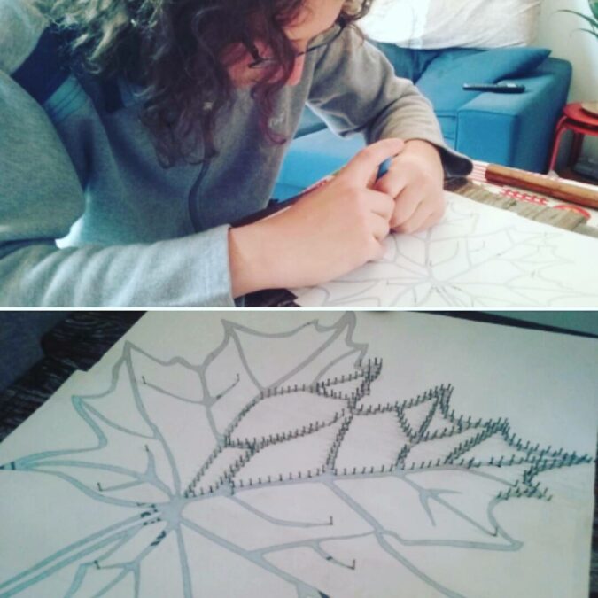 Making our string art maple leaf