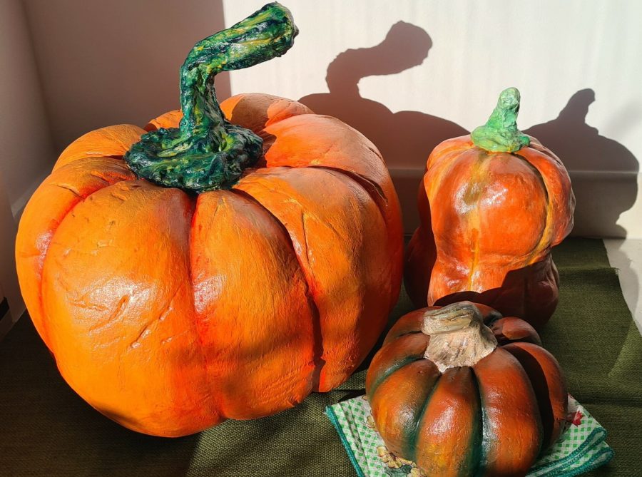 Cement pumpkins as Autumn or Halloween decoration