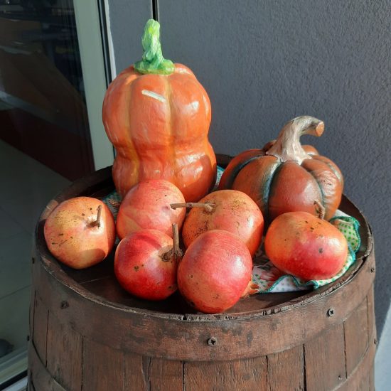 Cement pumpkins as Autumn or Halloween decoration
