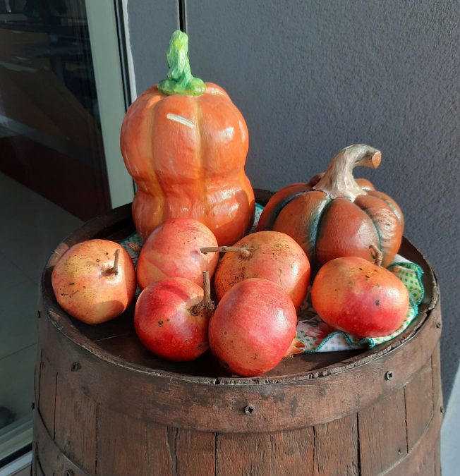 Cement pumpkins as Autumn or Halloween decoration