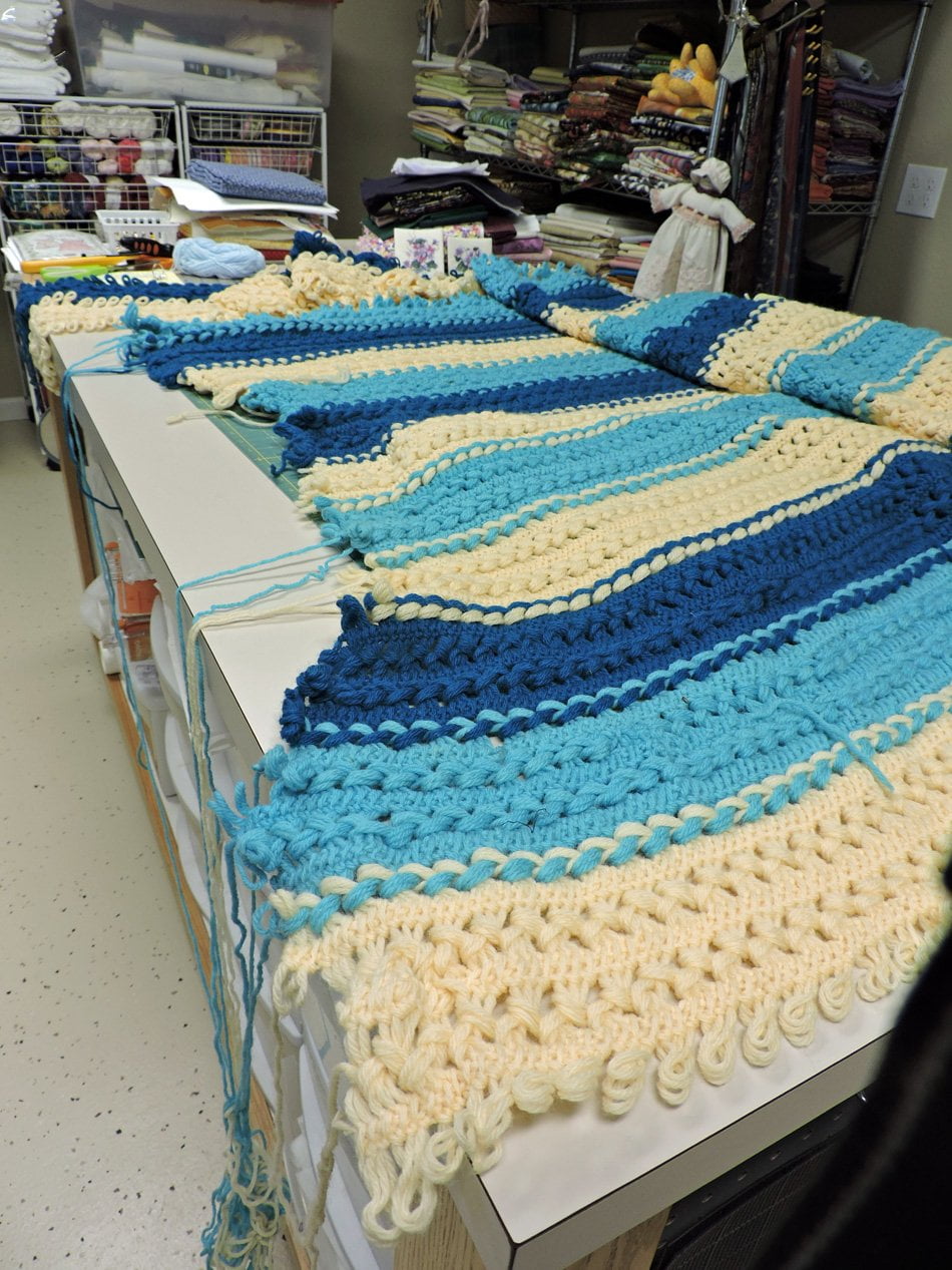 The hairpin lace crochet blanket that Janice Nance of Loose Ends Project was set to finish. Photo by Janice Nance