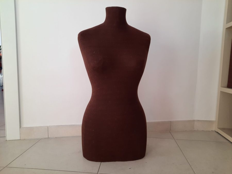 My thrifted dress form before receiving the new cover