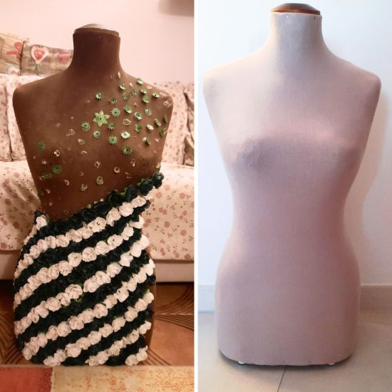 My thrifted dress form, before and after the restoration