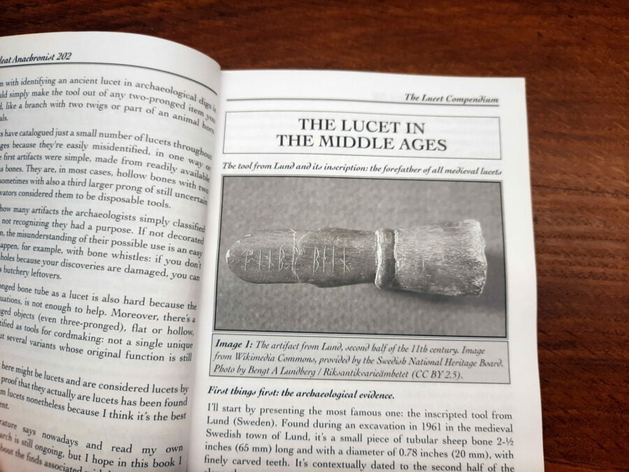 The beginning of the chapter about the Middle Ages in "The Lucet Compendium: a historical exploration and practical guide", book by Sara Rossi and Daniel Craig Phelps about the history of the lucet with practical guidance for modern crafters.