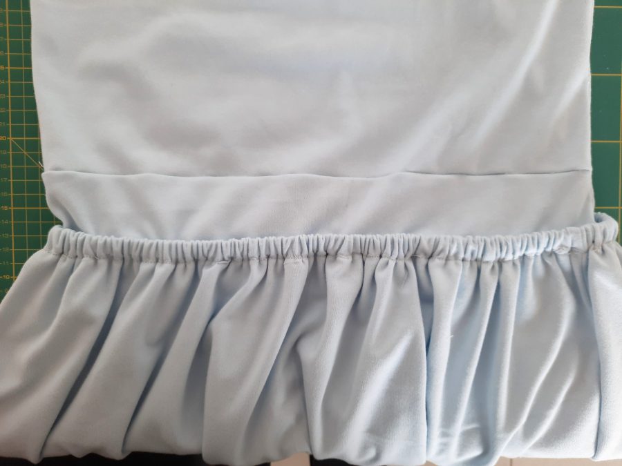 The back bodice of my Alice in Wonderland costume, with evidence of the first piecing I had to do