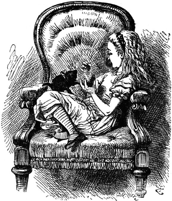 The original illustrations by John Tenniel for "Through the Looking-Glass and what Alice found there", sequel to "Alice's Adventures in Wonderland" by Lewis Carroll