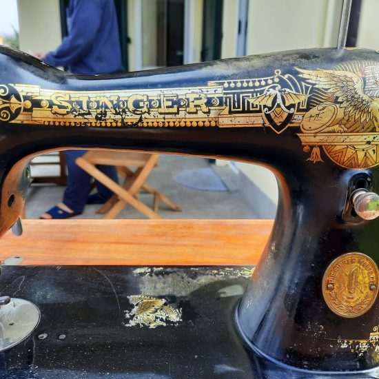 The Sphinx decals on the front of our Singer sewing machine