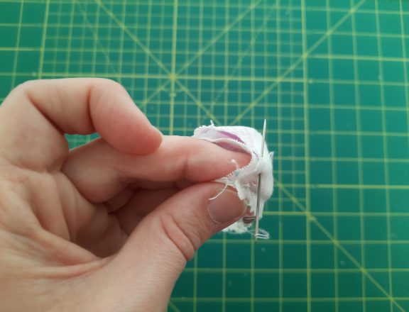 Sewing a scrunchie: stitch along the short sides, all the way around to close