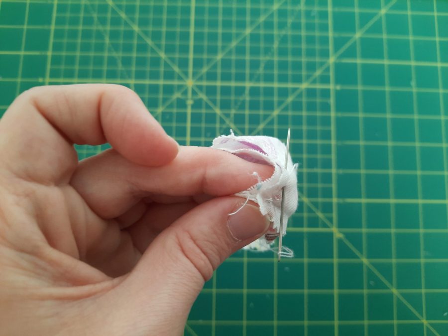 Sewing a scrunchie: stitch along the short sides, all the way around to close