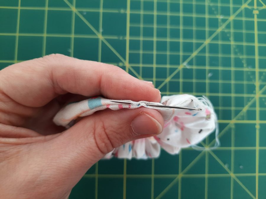 Sewing a scrunchie: sew the bottom hole closed