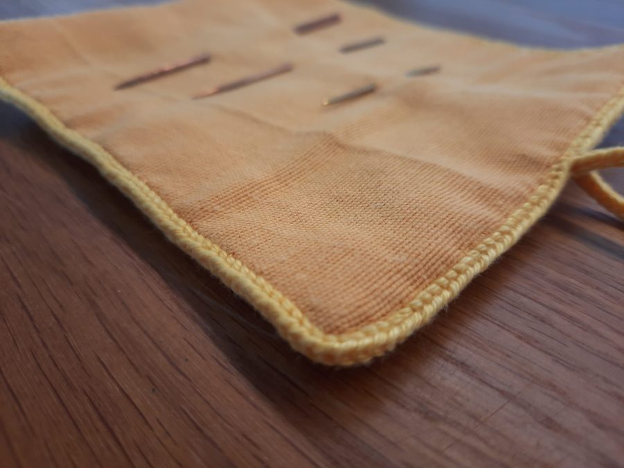 Brick stitch embroidered needle roll for Medieval reenactment