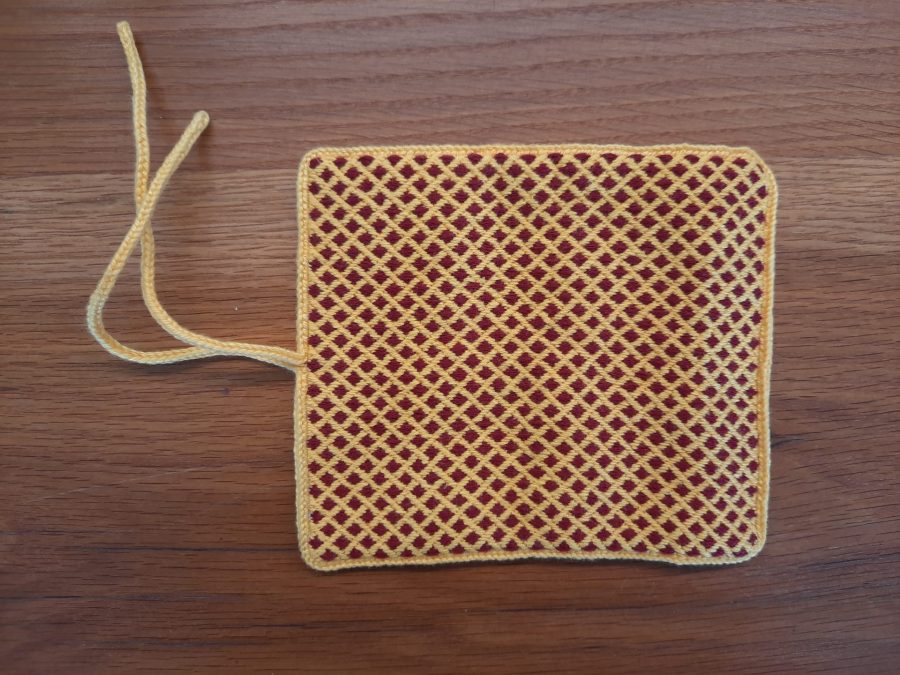 Brick stitch embroidered needle roll for Medieval reenactment
