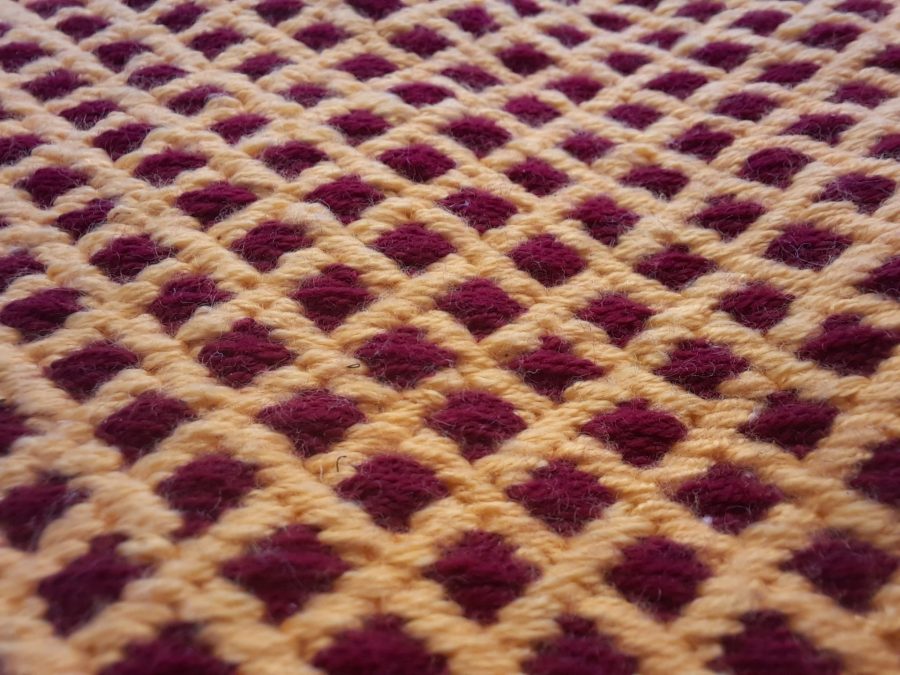 Brick stitch embroidered needle roll for Medieval reenactment