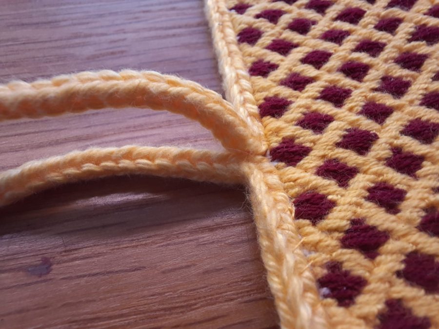 Brick stitch embroidered needle roll for Medieval reenactment