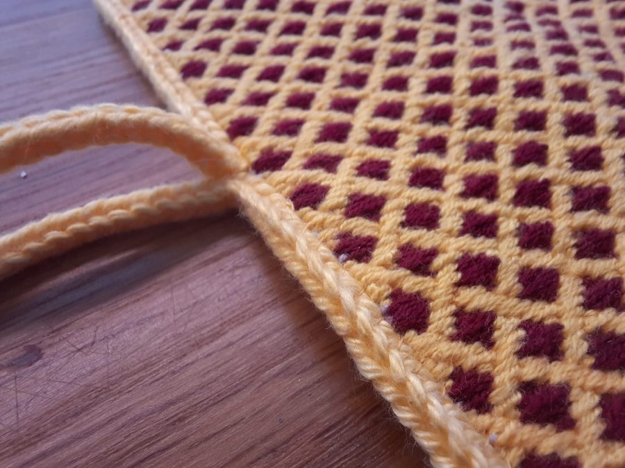 Brick stitch embroidered needle roll for Medieval reenactment