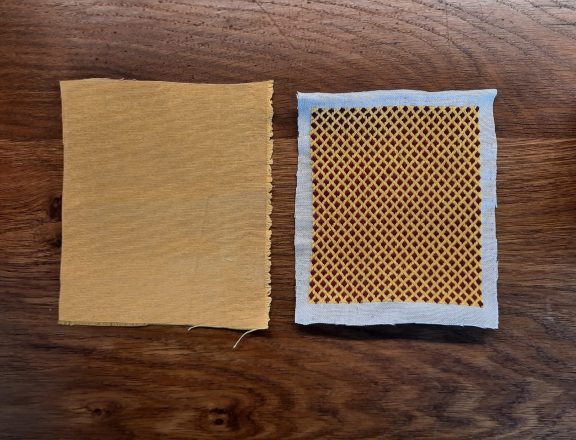 Brick stitch embroidered needle roll: embroidery and lining