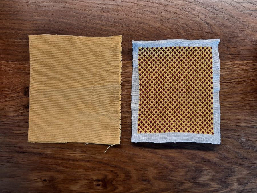 Brick stitch embroidered needle roll: embroidery and lining